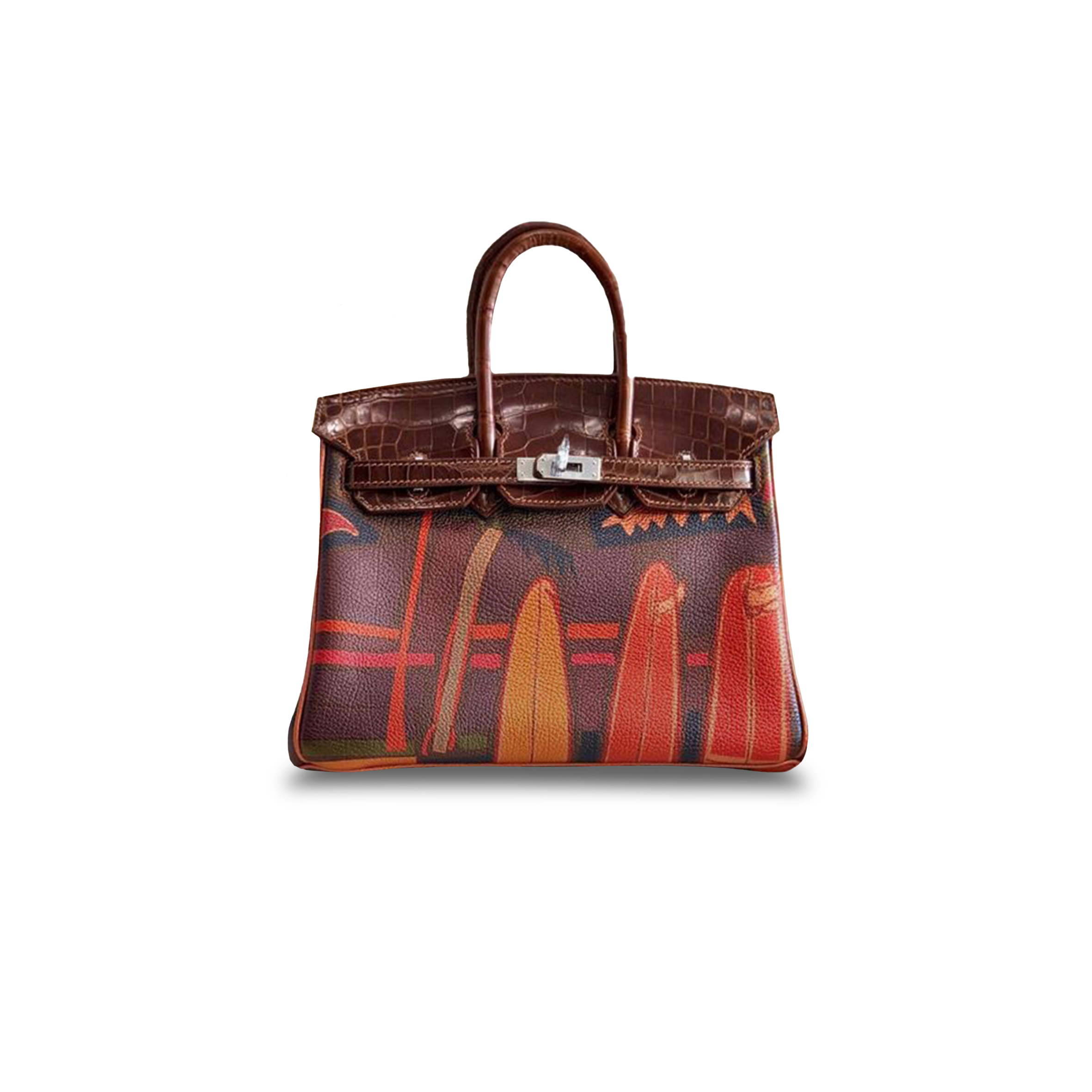 H**mes master birkin 25 crocodile and togo graffiti silver buckle h076216ckop (25*20*13cm)